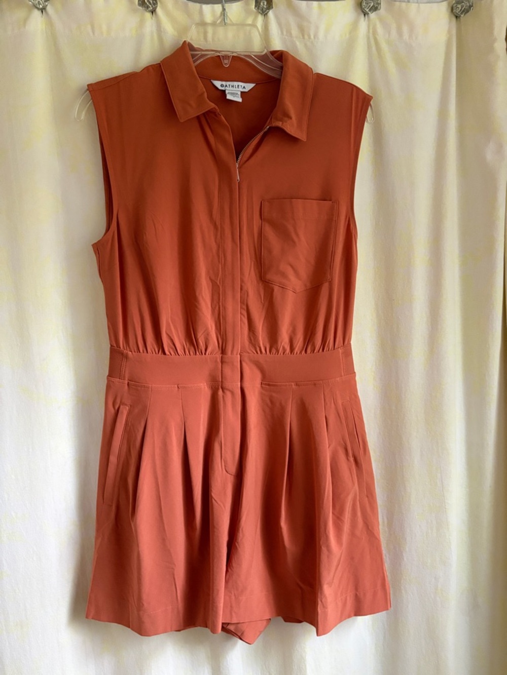 Athleta Rust Orange Sleeveless Collared Mini Romper Dress